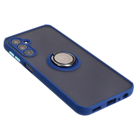 Etui z uchwytem na palec Bizon Case Hybrid Ring do Galaxy M34 5G, przydymione z granatową ramką