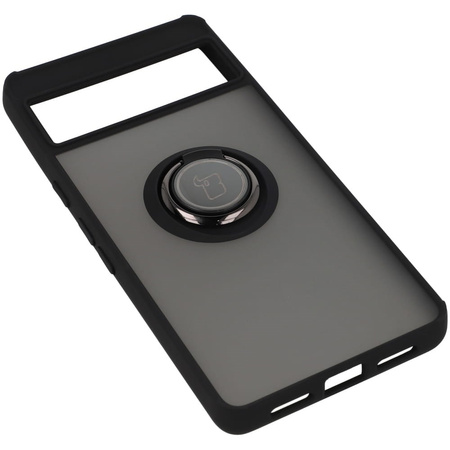 Etui z uchwytem na palec Bizon Case Hybrid Ring do Google Pixel 7, przydymione z czarną ramką