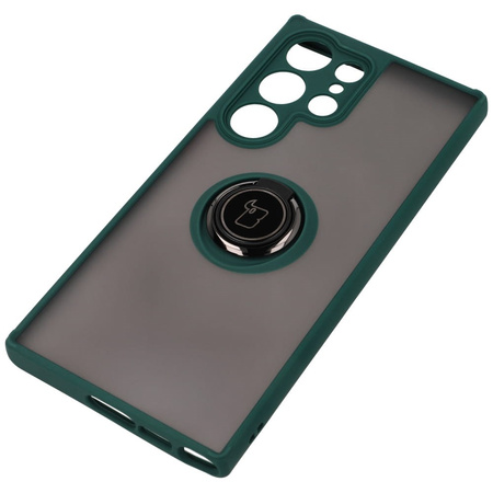 Etui z uchwytem na palec Bizon Case Hybrid Ring do Galaxy S23 Ultra, przydymione z ciemnozieloną ramką