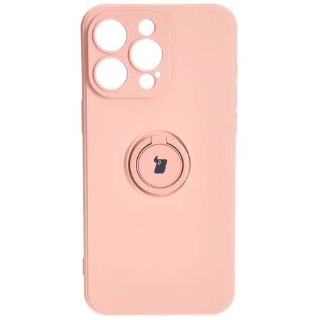 Etui Bizon Case Silicone Ring Sq do iPhone 15 Pro Max, jasnoróżowe