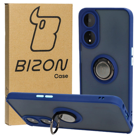 Etui z uchwytem na palec Bizon Case Hybrid Ring do Oppo A78 5G, przydymione z granatową ramką