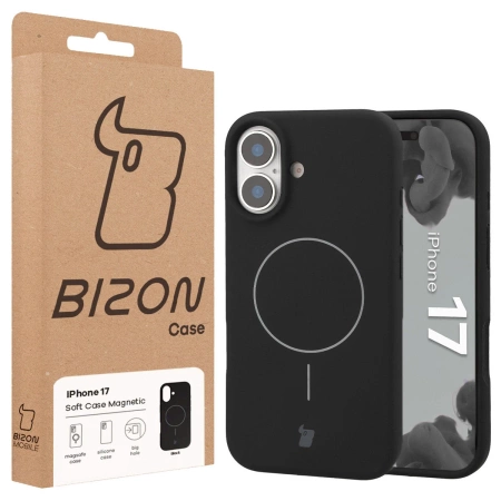 Silikonowe etui z pierścieniem magnetycznym Bizon Soft Case Magnetic do iPhone 17, czarne