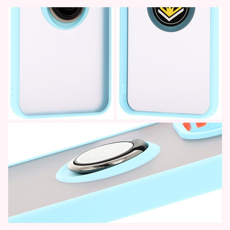 Etui z uchwytem na palec Bizon Case Hybrid Ring do Xiaomi Redmi 13 4G, przydymione z jasnoniebieską ramką