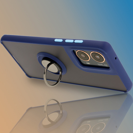 Etui z uchwytem na palec Bizon Case Hybrid Ring do Motorola Moto G85 5G, przydymione z granatową ramką