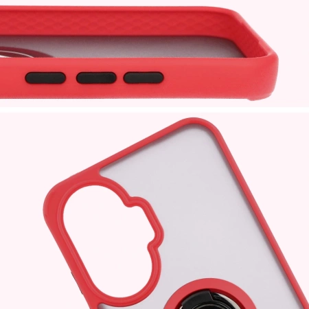 Etui z uchwytem na palec Bizon Case Hybrid Ring do Xiaomi POCO F7, przydymione z czerwoną ramką