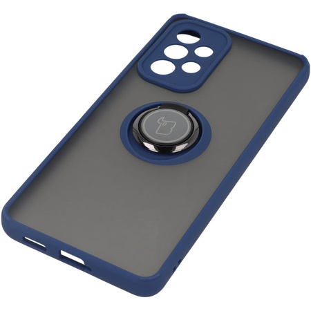 Etui z uchwytem na palec Bizon Case Hybrid Ring do Galaxy A53 5G, przydymione z granatową ramką