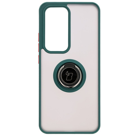 Etui z uchwytem na palec Bizon Case Hybrid Ring do Oppo Reno 12, przydymione z ciemnozieloną ramką