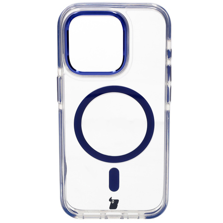 Etui z pierścieniem magnetycznym Bizon Case Marco do iPhone 15 Pro, przezroczyste z niebieską ramką