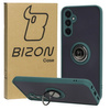 Etui z uchwytem na palec Bizon Case Hybrid Ring do Galaxy A05s, przydymione z ciemnozieloną ramką