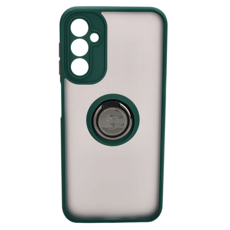 Etui z uchwytem na palec Bizon Case Hybrid Ring do Galaxy A14 4G / 5G, przydymione z ciemnozieloną ramką