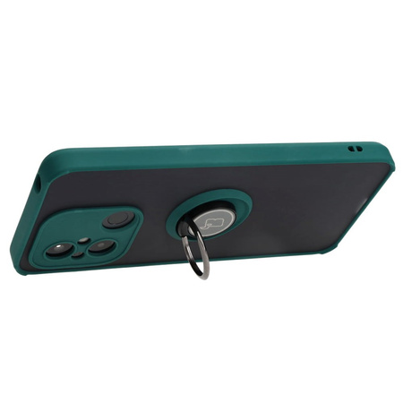 Etui z uchwytem na palec Bizon Case Hybrid Ring do Xiaomi Redmi 12C, przydymione z ciemnozieloną ramką