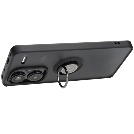 Etui z uchwytem na palec Bizon Case Hybrid Ring do Xiaomi Redmi Note 13 Pro+ 5G, przydymione z czarną ramką