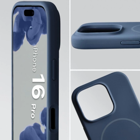 Silikonowe etui z pierścieniem magnetycznym Bizon Soft Case Magnetic do iPhone 16 Pro, granatowe