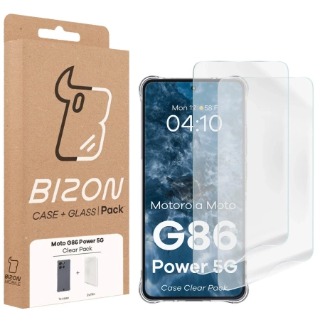 Elastyczne etui + 2x folia na ekran Bizon Case Clear Pack do Motorola Moto G86 Power 5G