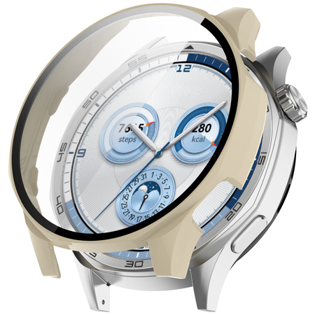 Etui ze szkłem do zegarka Bizon Case Watch Adamo do Huawei Watch GT 5 46 mm, beżowe