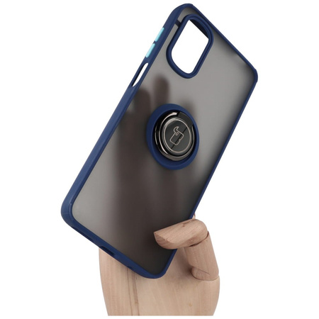 Etui z uchwytem na palec Bizon Case Hybrid Ring do Motorola Moto G22 / E32 / E32s, przydymione z granatową ramką