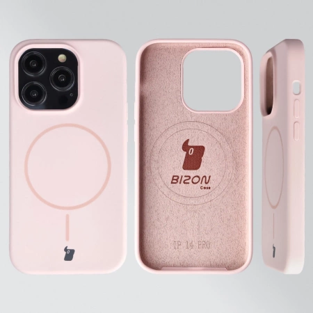 Silikonowe etui z pierścieniem magnetycznym Bizon Soft Case Magnetic do iPhone 14 Pro, jasnoróżowe