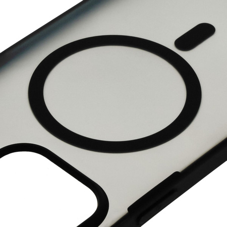 Etui z pierścieniem magnetycznym Bizon Case MatteO do iPhone 15 Pro Max, półprzezroczyste z czarną ramką