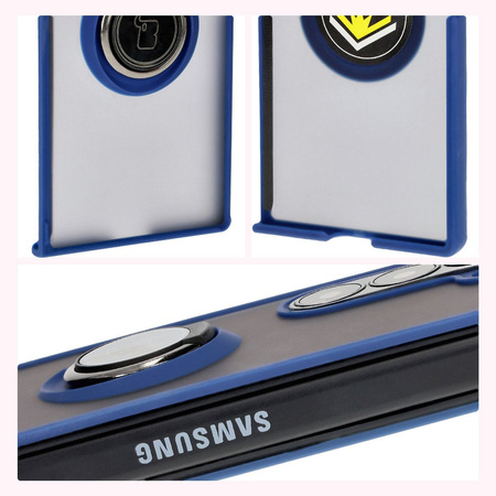 Etui z uchwytem na palec Bizon Case Hybrid Ring do Galaxy Z Fold6, przydymione z granatową ramką