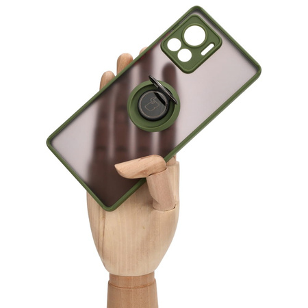 Etui z uchwytem na palec Bizon Case Hybrid Ring do Motorola Edge 30 Ultra, przydymione z zieloną ramką