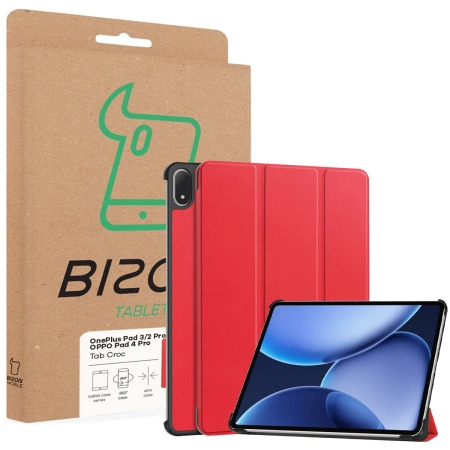 Etui z klapką Bizon Case Tab Croc do OnePlus Pad 3 / 2 Pro / OPPO Pad 4 Pro, czerwone