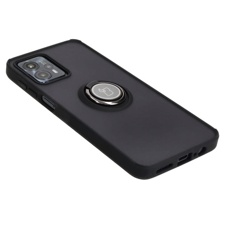 Etui z uchwytem na palec Bizon Case Hybrid Ring do Motorola Moto G13 / G23 / G53 5G, przydymione z czarną ramką