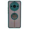 Etui z uchwytem na palec Bizon Case Hybrid Ring do Realme 11 Pro / 11 Pro+, przydymione z ciemnozieloną ramką