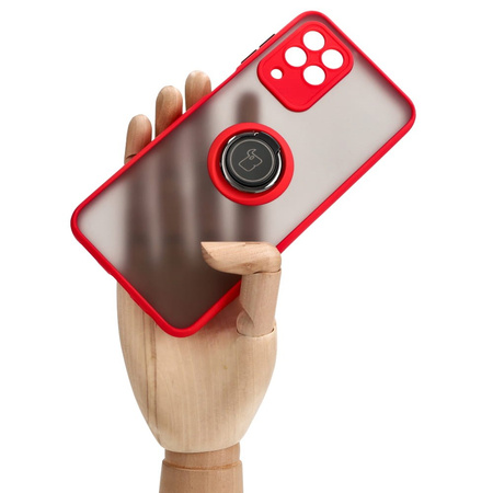 Etui z uchwytem na palec Bizon Case Hybrid Ring do Galaxy M33 5G, przydymione z czerwoną ramką