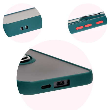 Etui z uchwytem na palec Bizon Case Hybrid Ring do Galaxy S24 FE, przydymione z ciemnozieloną ramką