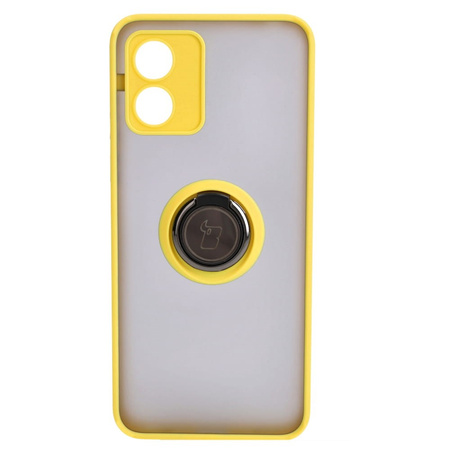 Etui z uchwytem na palec Bizon Case Hybrid Ring do Motorola Moto E13, przydymione z żółtą ramką