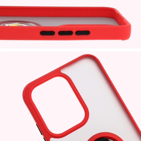 Etui z uchwytem na palec Bizon Case Hybrid Ring do Oppo Reno13, przydymione z czerwoną ramką