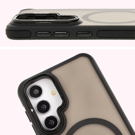 Etui z podstawką i pierścieniem magnetycznym Bizon Case Eclipse do Galaxy S24, przydymione z czarną ramką