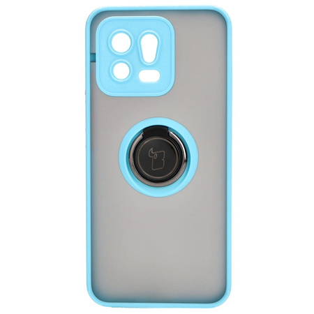 Etui z uchwytem na palec Bizon Case Hybrid Ring do Xiaomi 13, przydymione z jasnoniebieską ramką