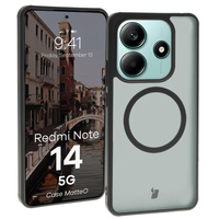 Etui z pierścieniem magnetycznym Bizon Case MatteO do Xiaomi Redmi Note 14 5G, półprzezroczyste z czarną ramką