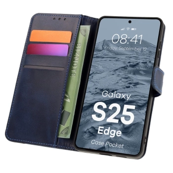 Etui z klapką Bizon Case Pocket do Galaxy S25 Edge, granatowe