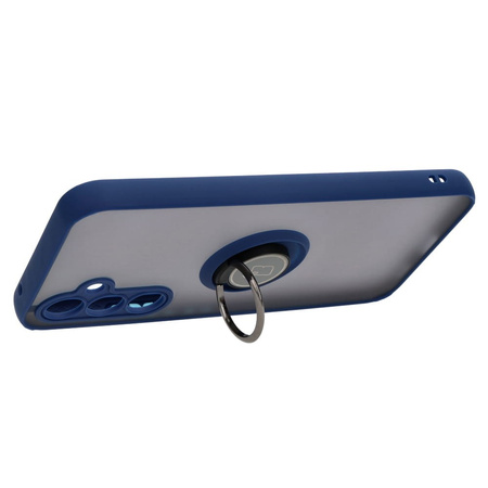Etui z uchwytem na palec Bizon Case Hybrid Ring do Galaxy A54 5G, przydymione z granatową ramką