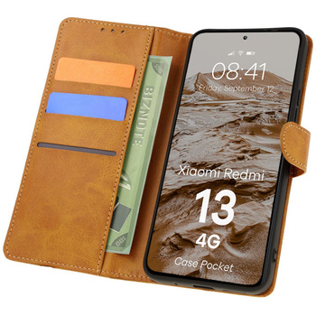 Etui z klapką Bizon Case Pocket do Xiaomi Redmi 13 4G, brązowe