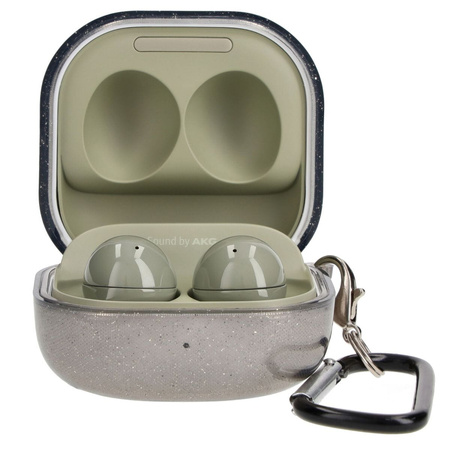 Etui Bizon Case Headphone Clear do Galaxy Buds Live / Pro / Buds2 / Buds2 Pro / Buds FE, czarno-brokatowe