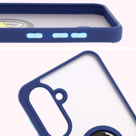 Etui z uchwytem na palec Bizon Case Hybrid Ring do Galaxy A36 5G / A56 5G, przydymione z granatową ramką