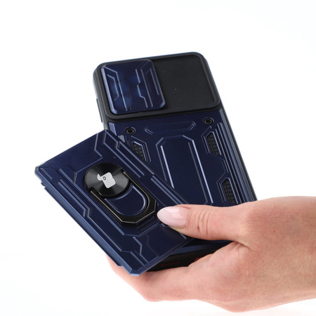 Etui Bizon Case Camshield Card Slot Ring do Galaxy A13 4G, granatowe