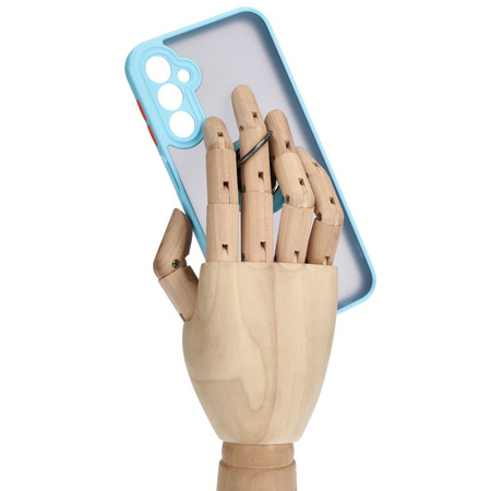 Etui z uchwytem na palec Bizon Case Hybrid Ring do Galaxy A24 4G, przydymione z jasnoniebieską ramką