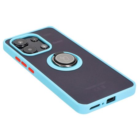 Etui z uchwytem na palec Bizon Case Hybrid Ring do Xiaomi Redmi Note 13 4G, przydymione z jasnoniebieską ramką