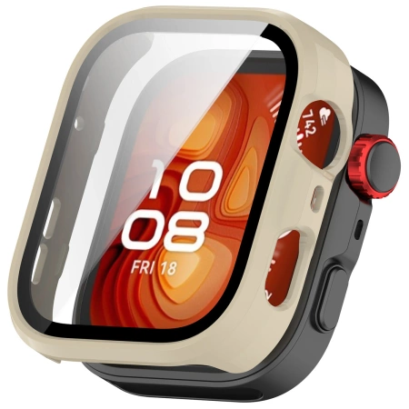 Etui ze szkłem do zegarka Bizon Case Watch Adamo do Huawei Watch Fit 4 Pro, beżowe