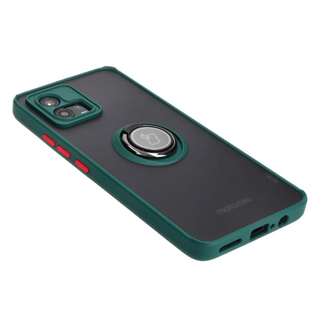 Etui z uchwytem na palec Bizon Case Hybrid Ring do Motorola Moto G72, przydymione z ciemnozieloną ramką