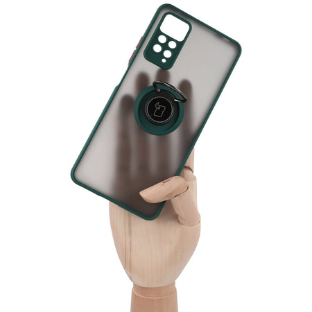 Etui z uchwytem na palec Bizon Case Hybrid Ring do Xiaomi Redmi Note 11 Pro / Pro 5G, przydymione z ciemnozieloną ramką