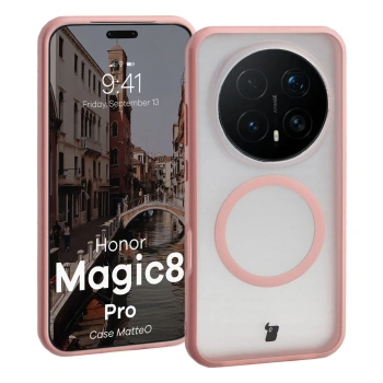 Etui z pierścieniem magnetycznym Bizon Case MatteO do Honor Magic8 Pro, przydymione-jasnoróżowe