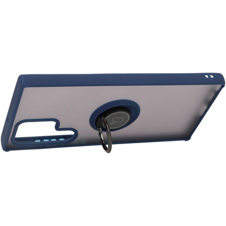 Etui z uchwytem na palec Bizon Case Hybrid Ring do Galaxy S22 Ultra, przydymione z granatową ramką