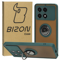Etui z uchwytem na palec Bizon Case Hybrid Ring do Xiaomi Poco X6 Pro, przydymione z ciemnozieloną ramką