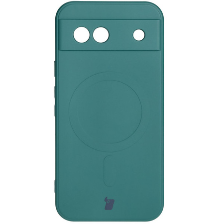 Silikonowe etui z pierścieniem magnetycznym Bizon Case Silicone Magnetic Sq do Google Pixel 8a, ciemnozielone
