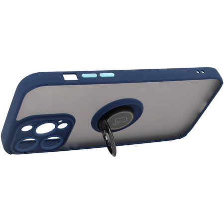 Etui z uchwytem na palec Bizon Case Hybrid Ring do iPhone 14 Pro Max, przydymione z granatową ramką